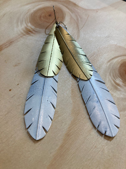 Gold and White Feather Earrings