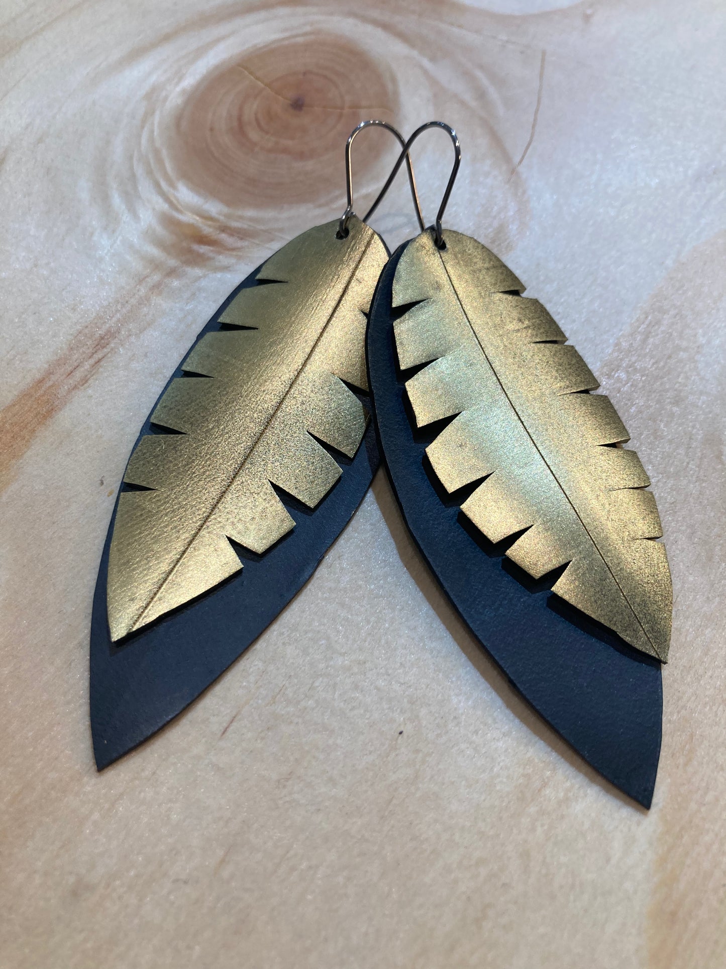 Black Gold Double Leaf Earrings