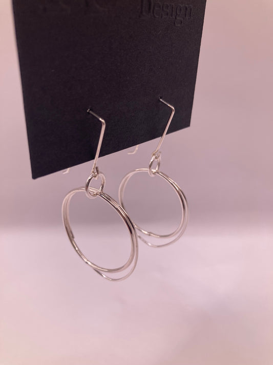 Silver Double Hoop Dangle Earrings