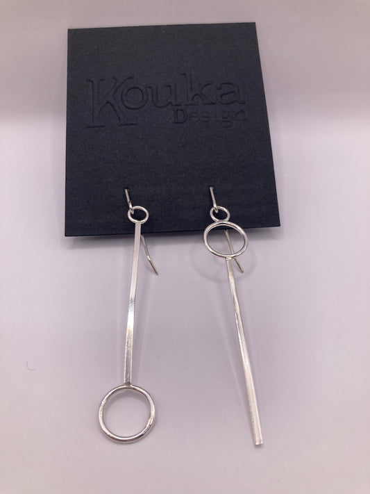 Silver Lond Bar with Circle Earrings