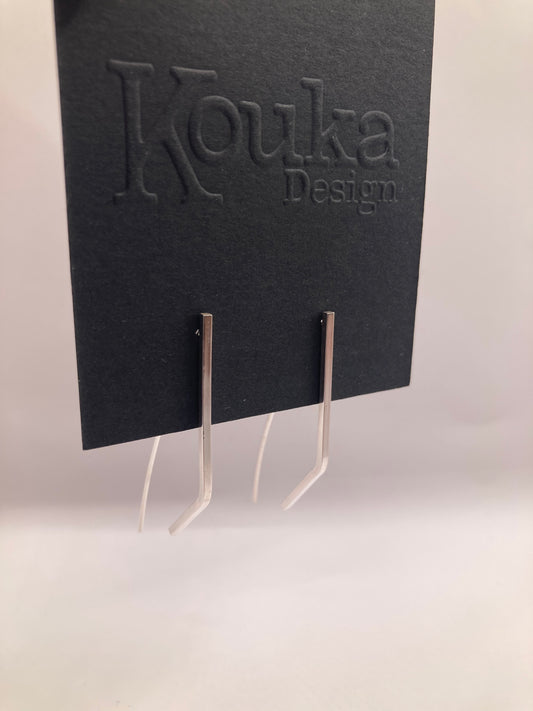 Silver Double Curve Bent Earrings