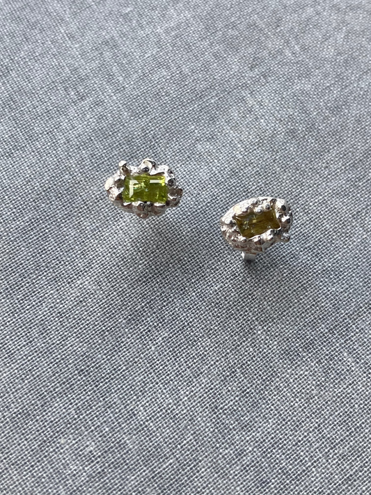 Coral Yellow - Silver & Lab Grown sapphire stud earrings