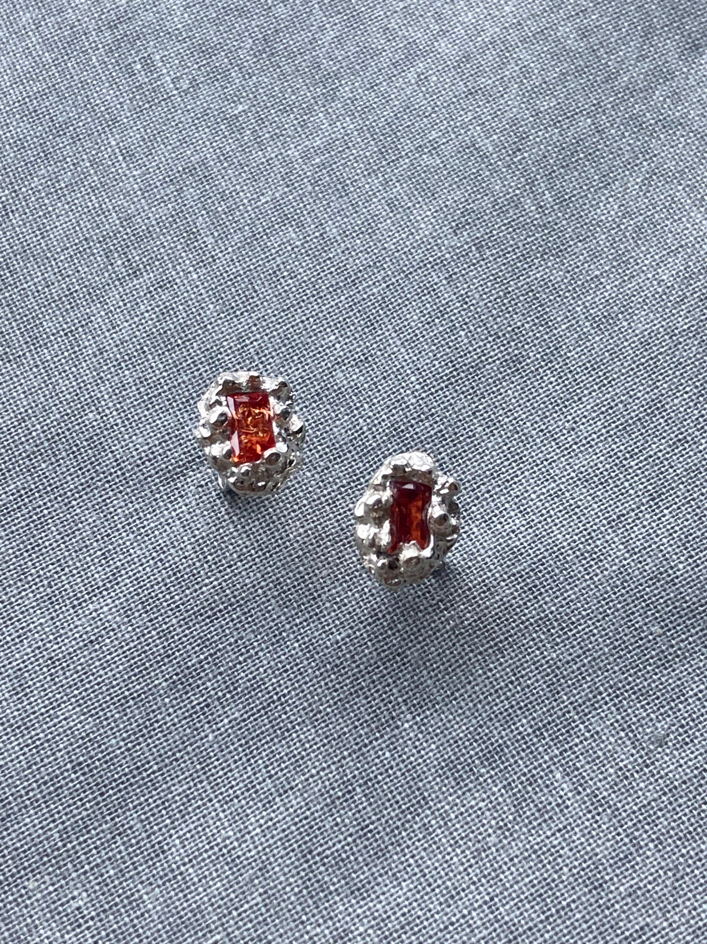 Coral Orange - Silver & Lab Grown sapphire stud earrings