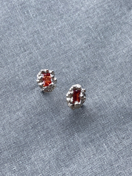 Coral Orange - Silver & Lab Grown sapphire stud earrings