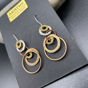 Silver, Copper and Brass Hoop Earrings