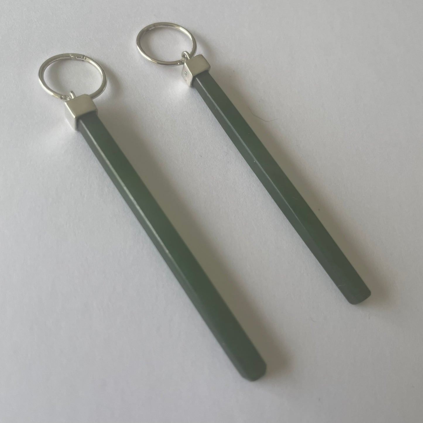 Pounamu and Silver Matchstick Earrings