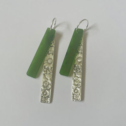 Pounamu and Silver Flower Garden Earrings