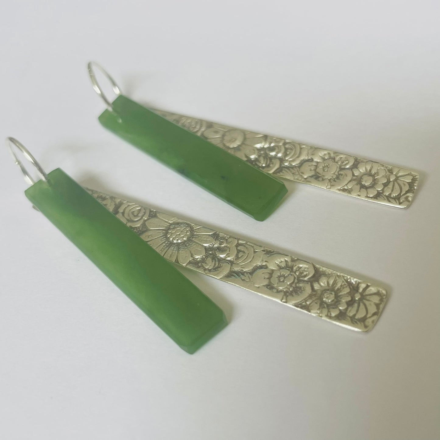 Pounamu and Silver Flower Garden Earrings