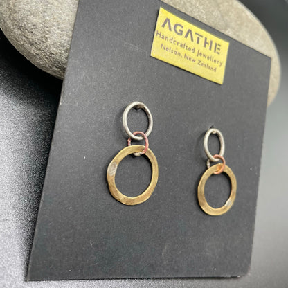 Silver, Copper and Brass Hoop Earrings