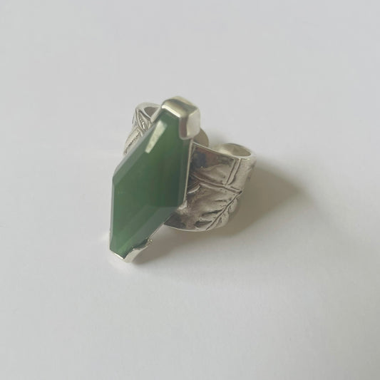 Pounamu Cuff Ring on Fern band