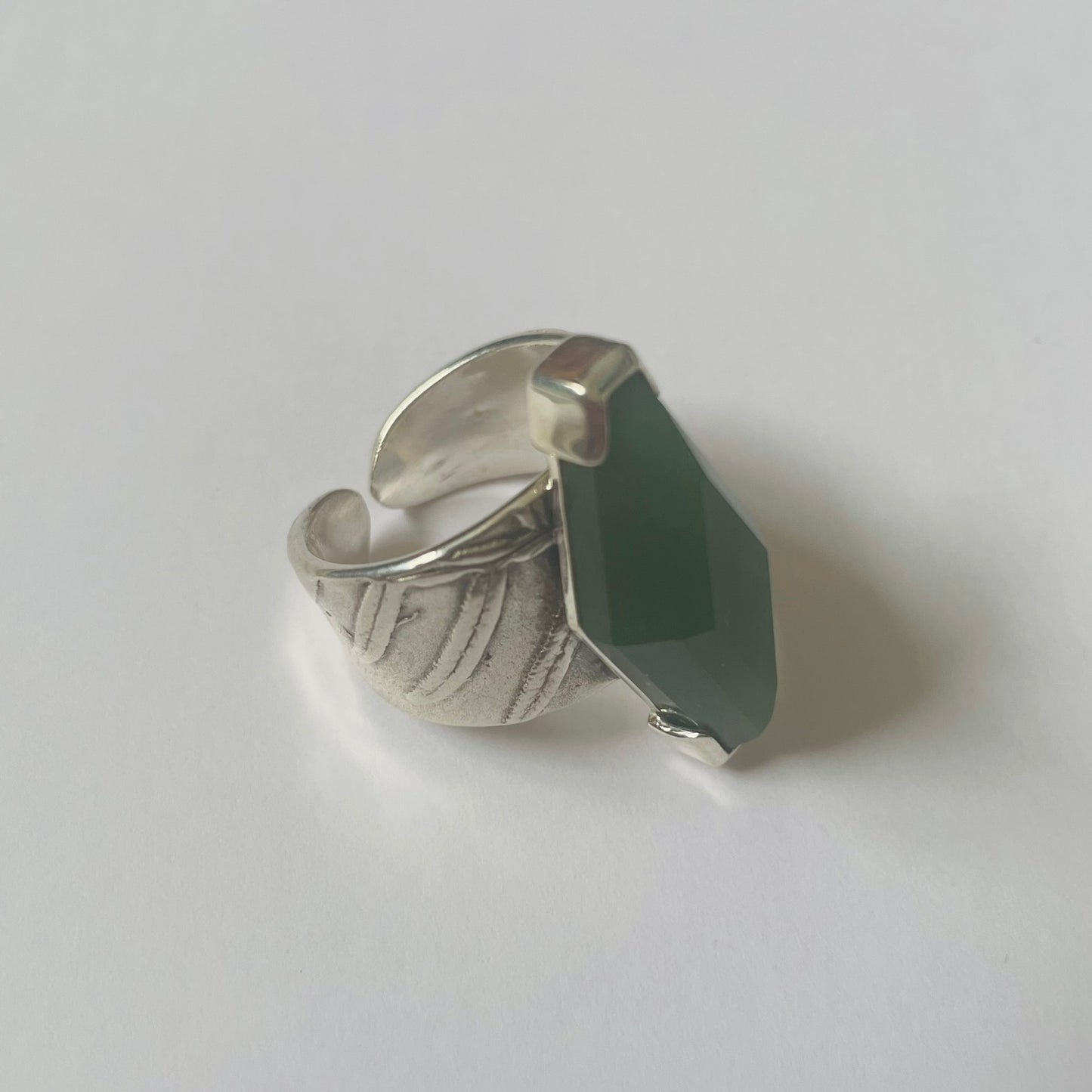 Pounamu Cuff Ring on Fern band