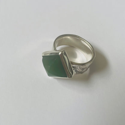 Square Pounamu Ring on Fern Band