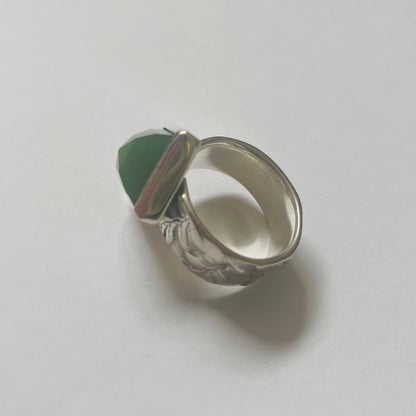 Square Pounamu Ring on Fern Band