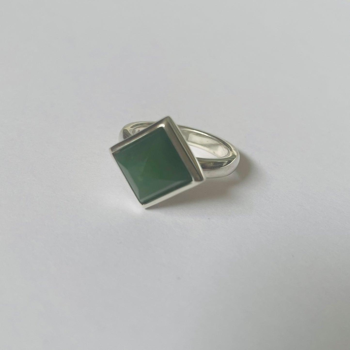 Square Pounamu Ring on Plain Band