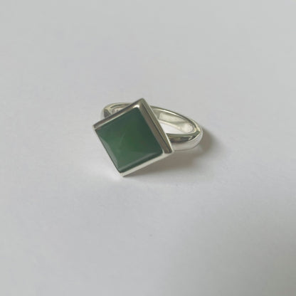 Square Pounamu Ring on Plain Band