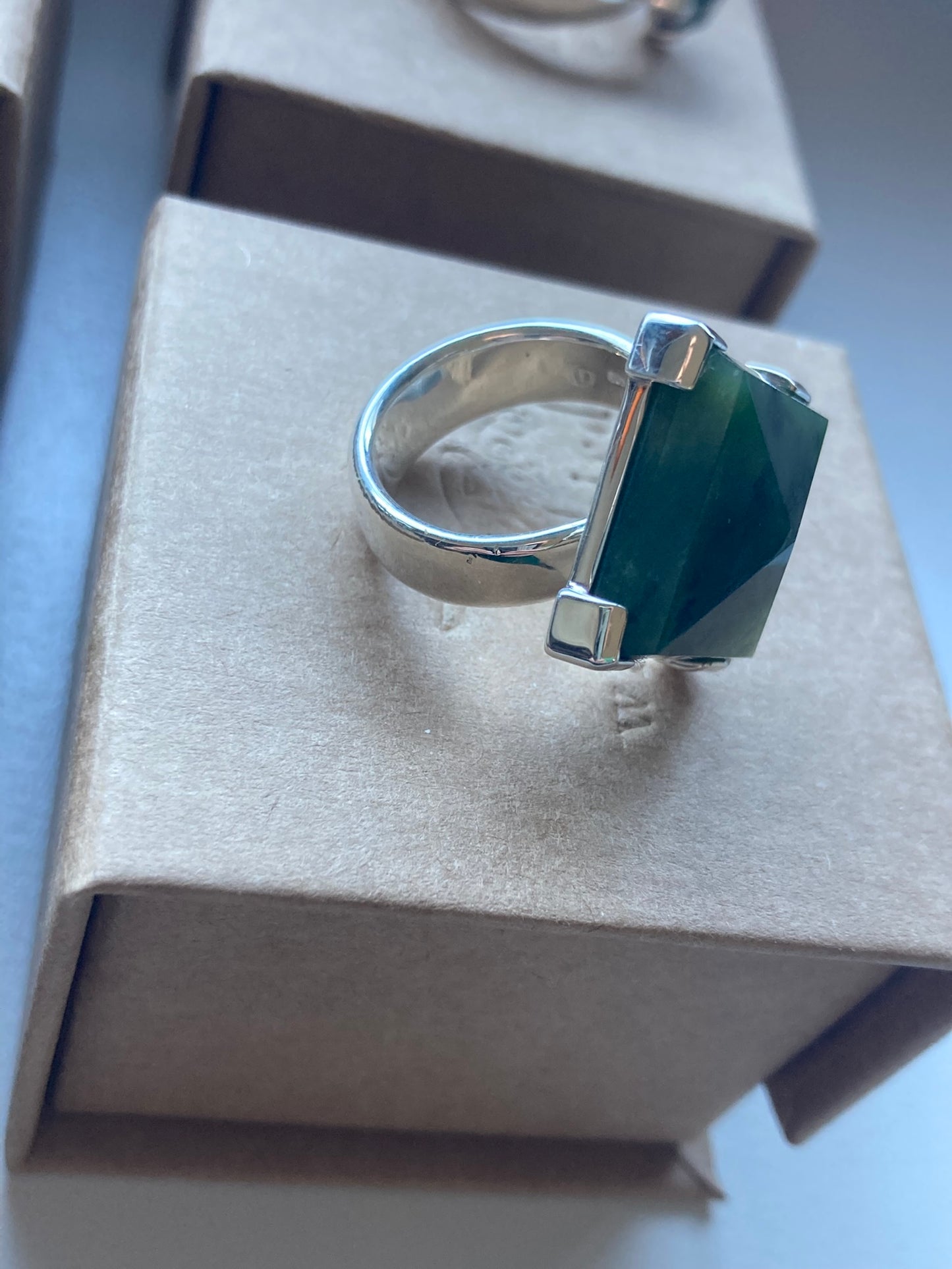 Large Square Facet Pounamu Corner Set Ring