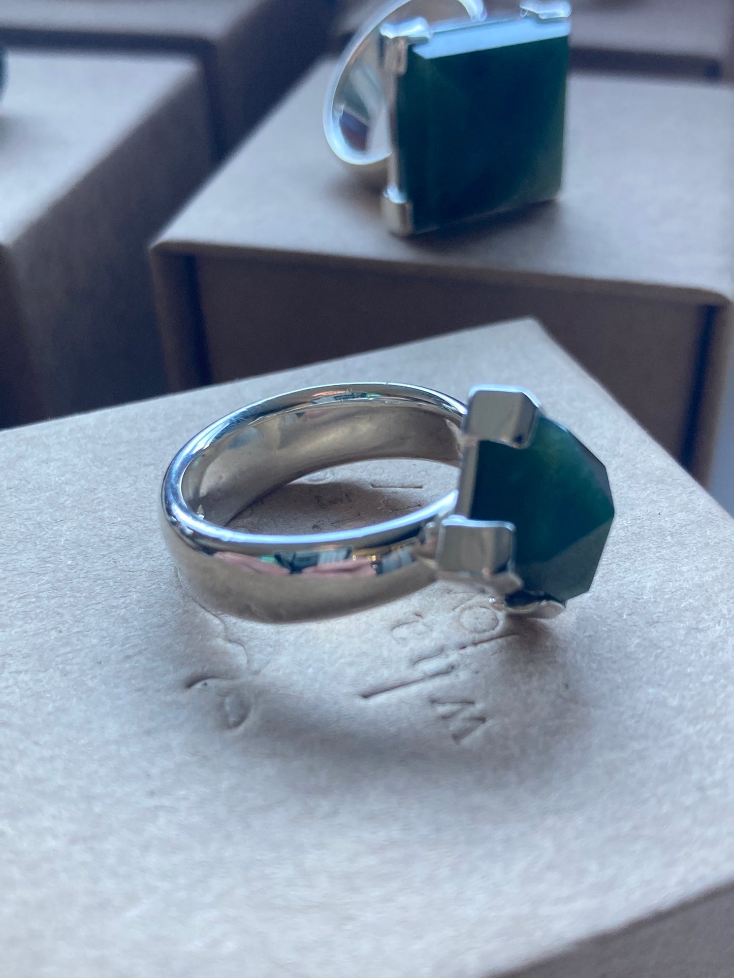 Small Square Facet Pounamu Corner Set Ring