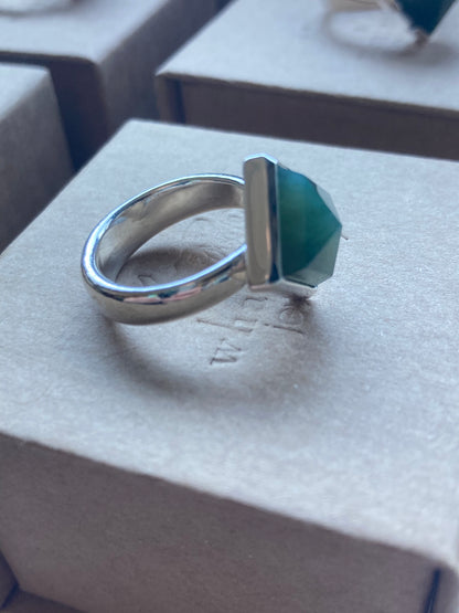 Small Square Facet Pounamu Full Bezel Ring
