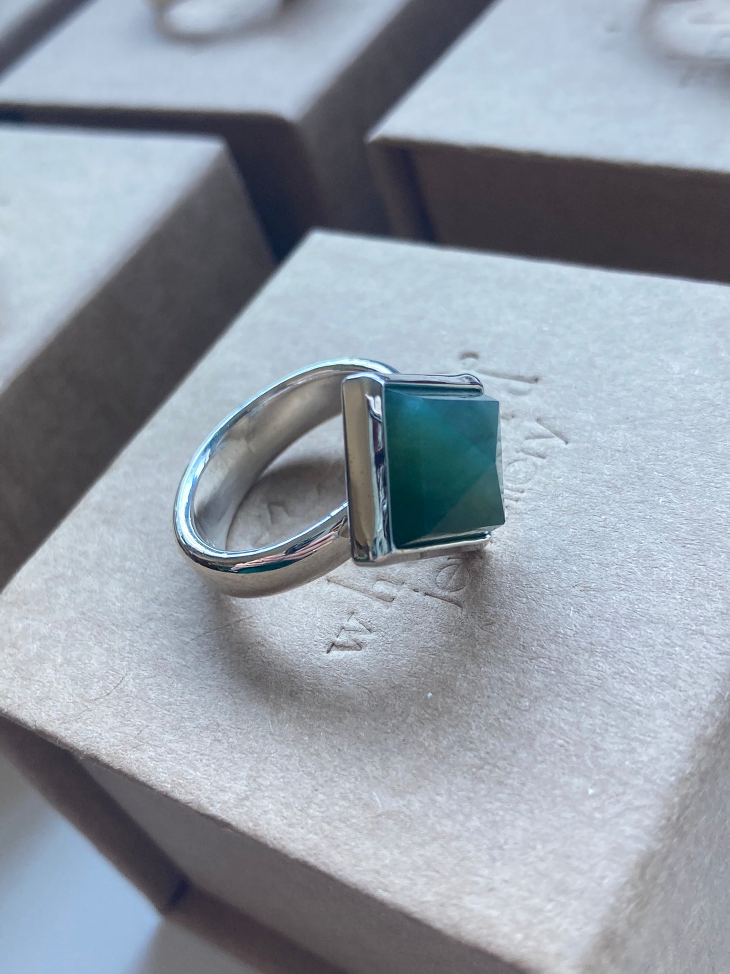 Small Square Facet Pounamu Full Bezel Ring