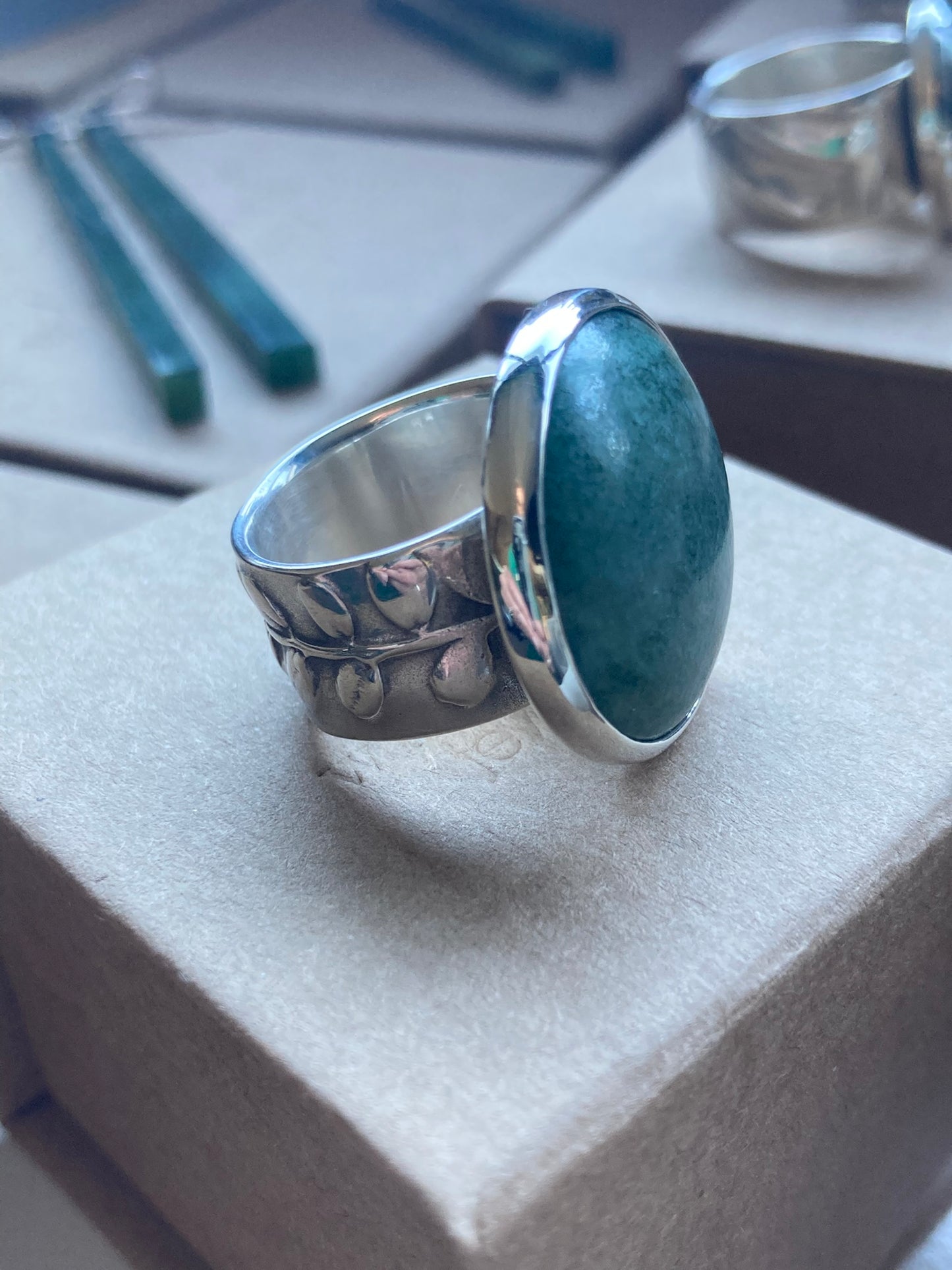 Pounamu on Kowhai Ring