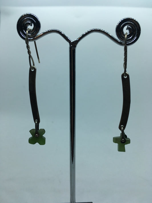 Recycled Silver and Pounamu Kiss Cross Earrings