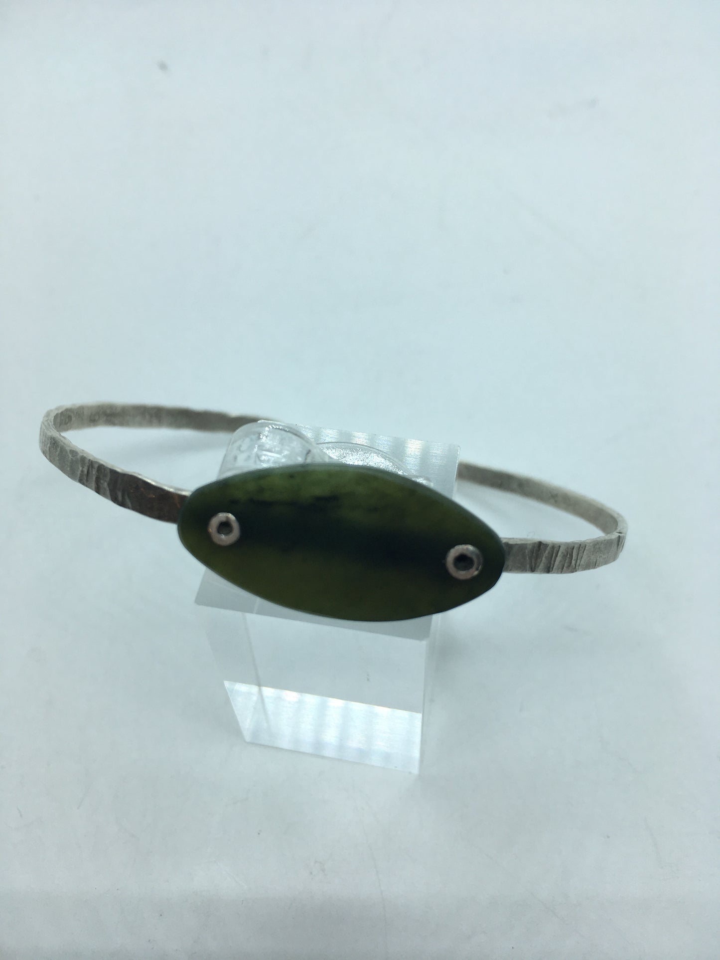 Recycled Silver and Pounamu Bangle - Small