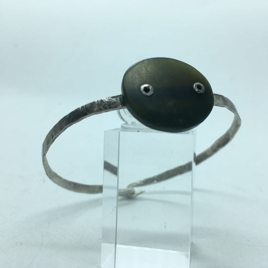 Recycled Silver and Pounamu Bangle - Small