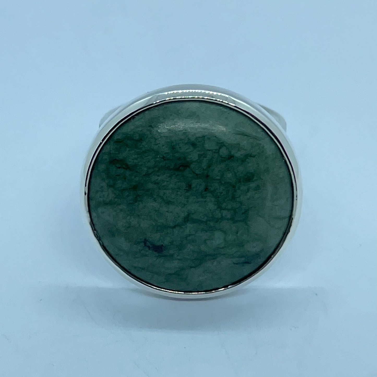 Small Round Pounamu and Silver Ring