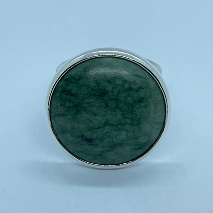 Small Round Pounamu and Silver Ring