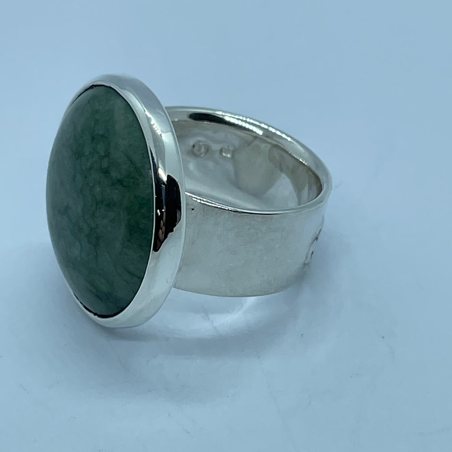 Small Round Pounamu and Silver Ring