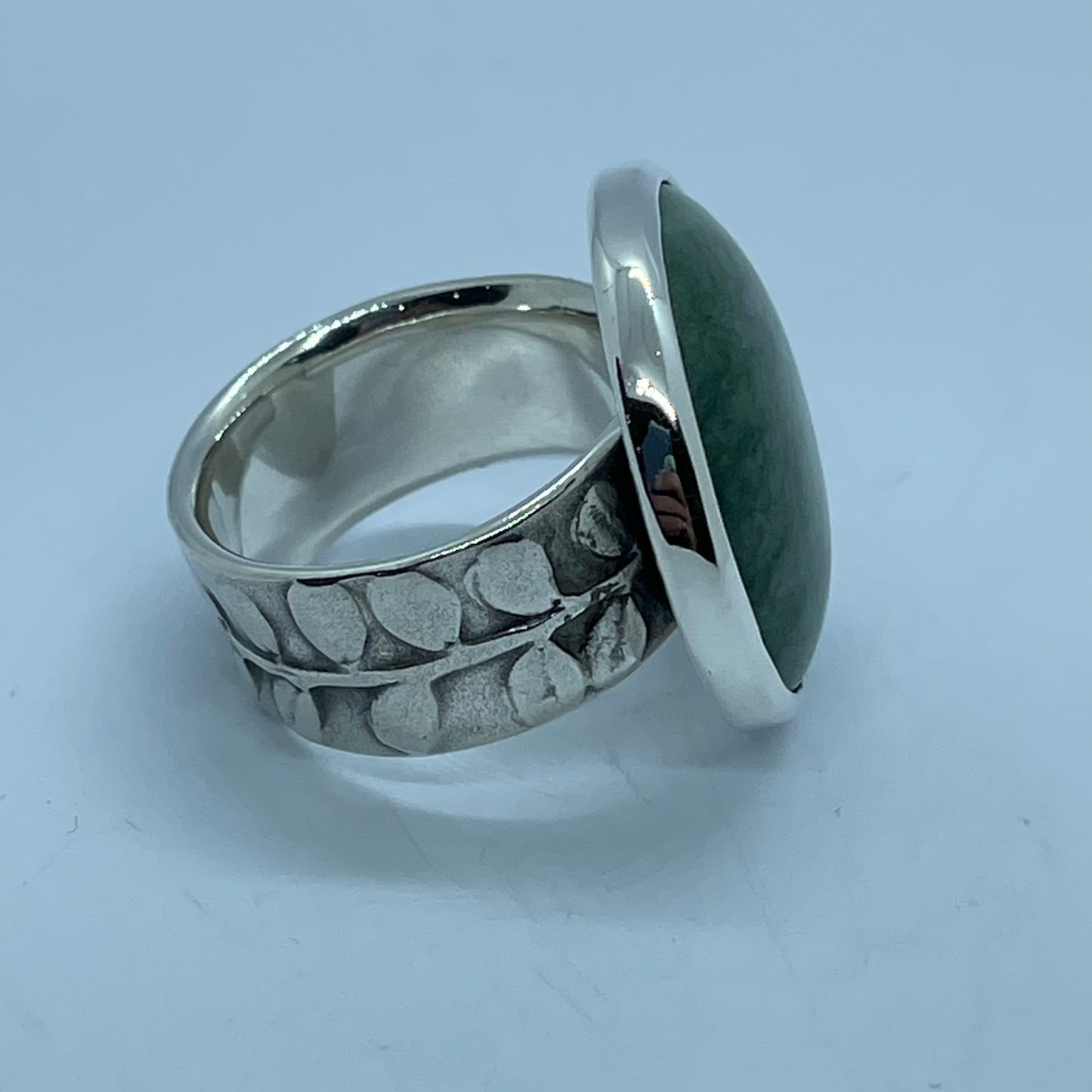 Small Round Pounamu and Silver Ring