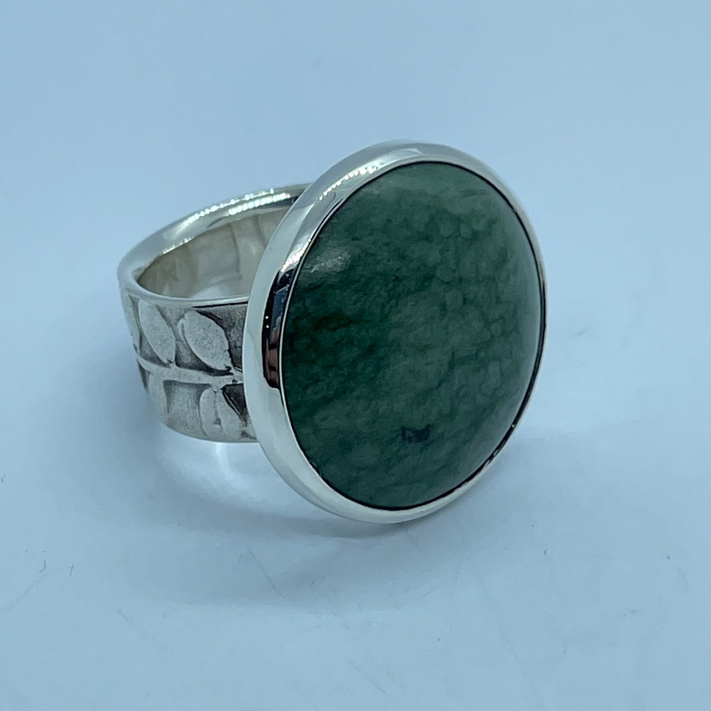 Small Round Pounamu and Silver Ring