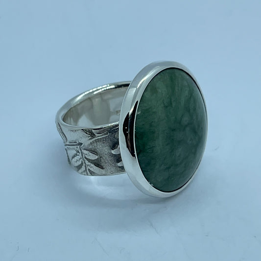 Small Round Pounamu and Silver Ring