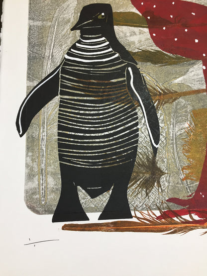 Penguin and Moa Woodblock/Relief Print 1/1 - Sheyne Tuffery