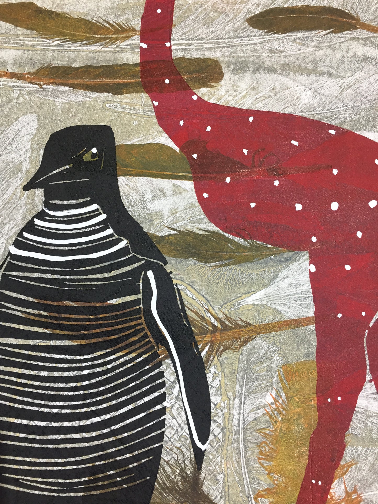 Penguin and Moa Woodblock/Relief Print 1/1 - Sheyne Tuffery