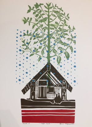 Treehouse II Hand Coloured Woodblock Print 4/25 - Sheyne Tuffery