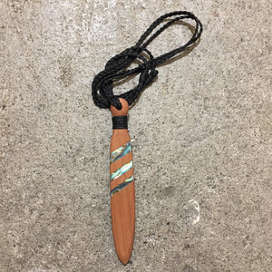 Long Wooden Pendant with Paua