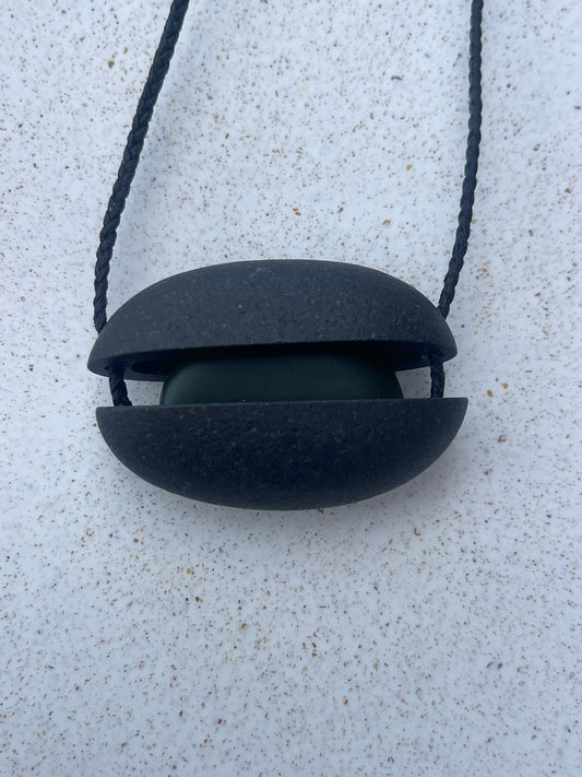 Hidden Charms - Greywacke/Onewa w/ bright green Kahurangi Pounamu
