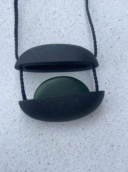 Hidden Charms - Greywacke/Onewa w/ bright green Kahurangi Pounamu