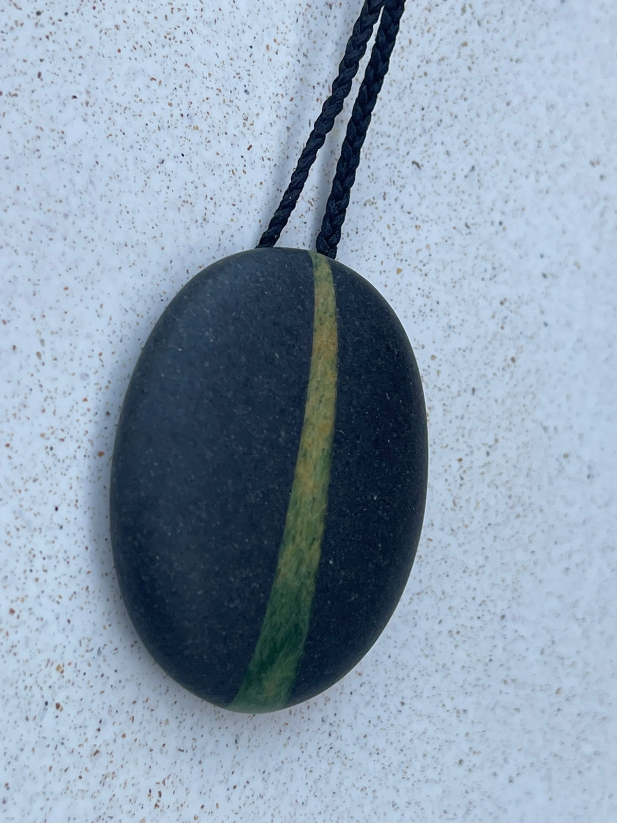 Splice Pebble Pendant - Onewa & Pounamu (Flower Jade)