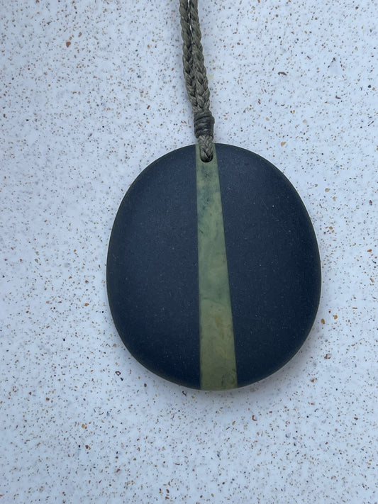 Splice Pebble Pendant - Onewa & Pounamu - Medium