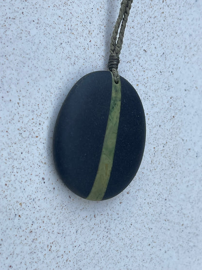Splice Pebble Pendant - Onewa & Pounamu - Medium