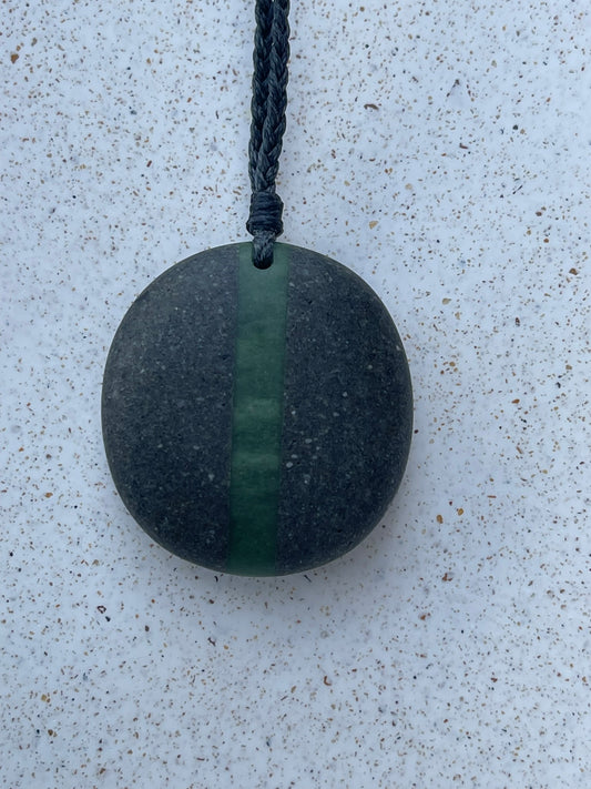 Splice Pebble Pendant - Onewa & Pounamu - Small