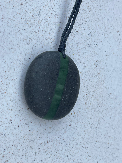 Splice Pebble Pendant - Onewa & Pounamu - Small