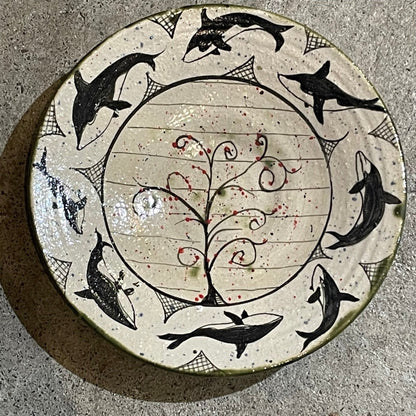 Orca Whales Wall Plate with Bonsai