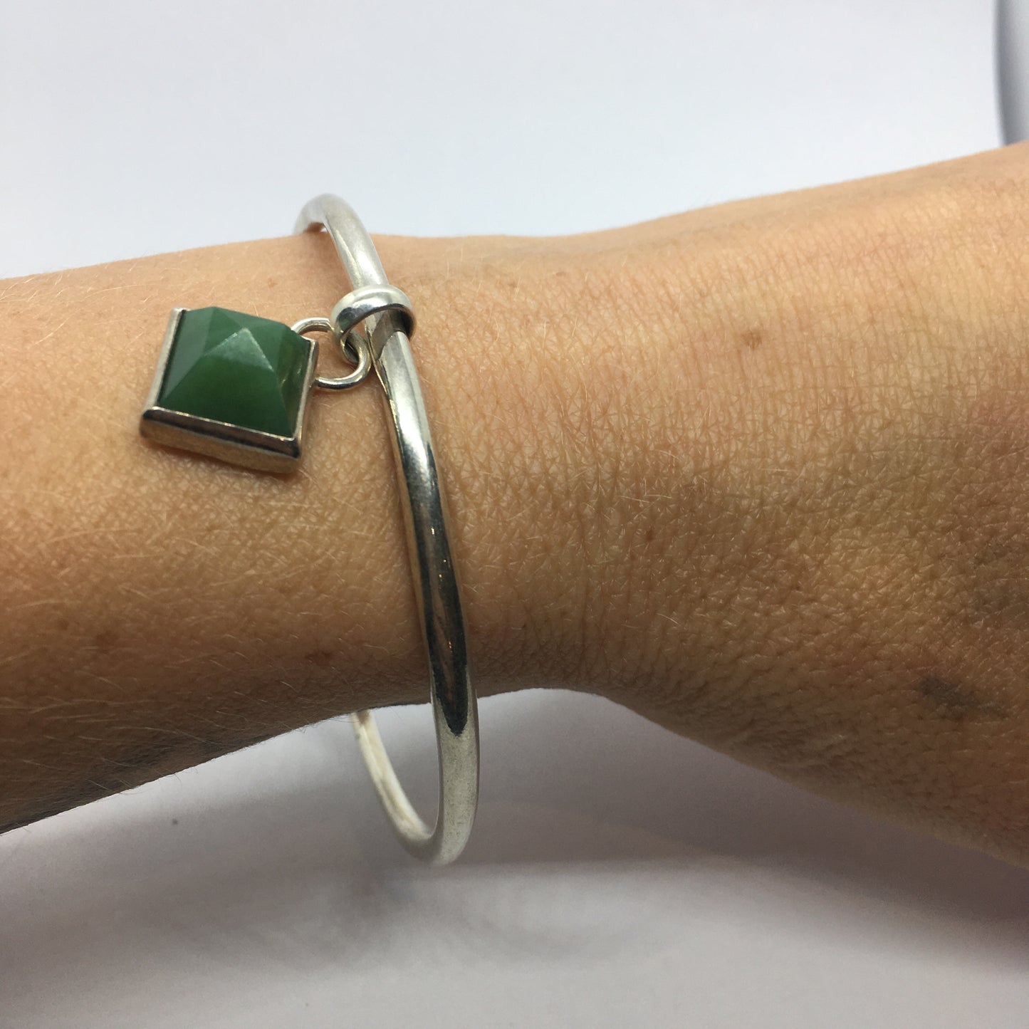 Square Pounamu and Kowhai Charm Bangle