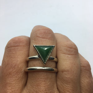 Triangle Pounamu Double Band Silver Ring