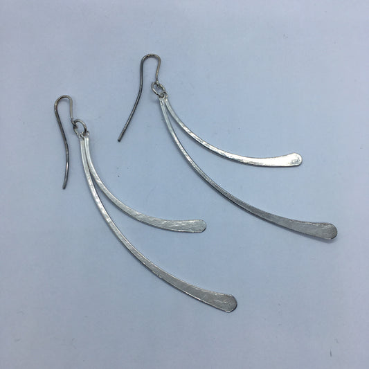 Double Feathered Earrings - Silver