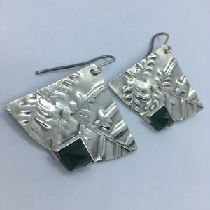 Silver Fern Fan Earrings with Pounamu