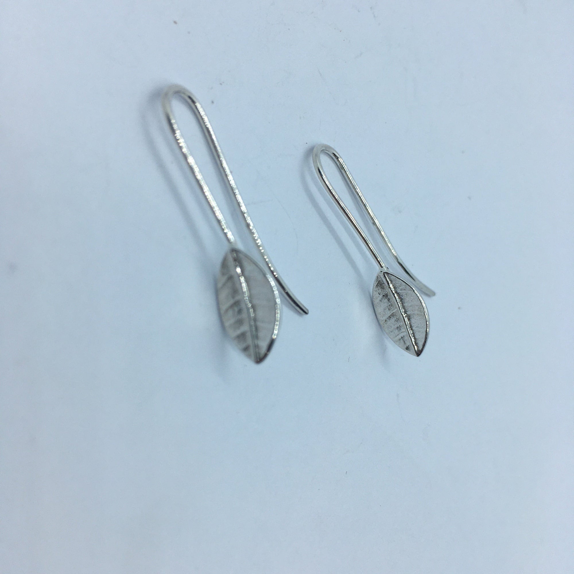 Tiny Leaf Drop Earrings - Silver